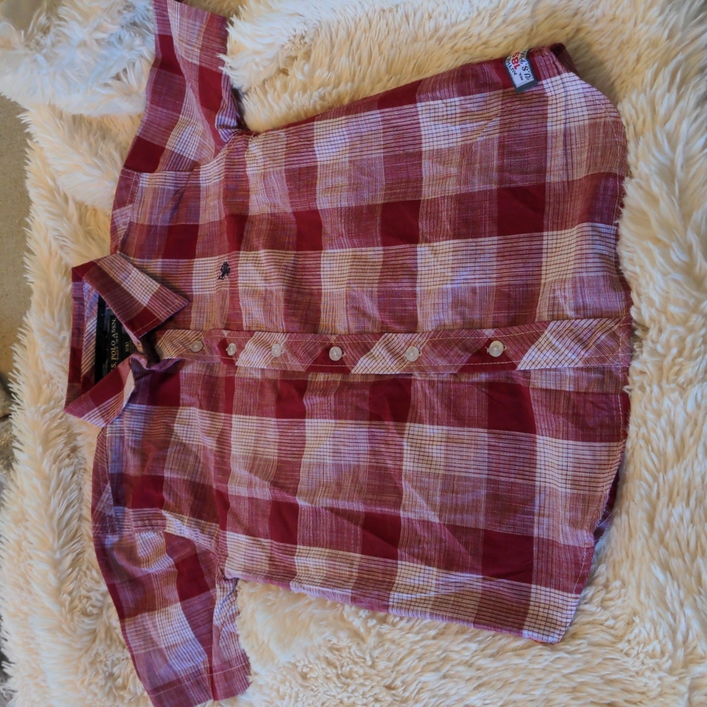 Boys Size Small (8) US Polo Assn. Button Down Collar Checkered Shirt